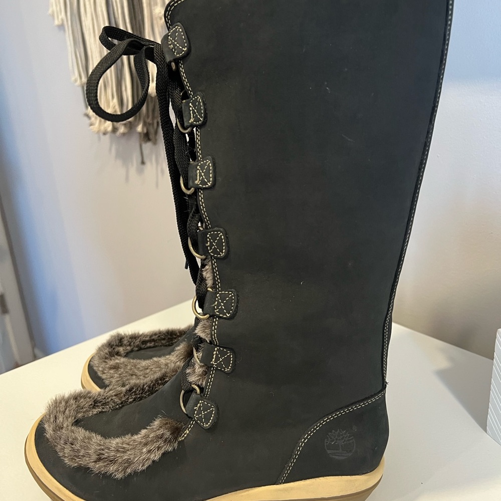 TIMBERLAND KICKADILLA Suede Leather Faux Fur Lace up boots. Size 8M - Picture 2 of 14
